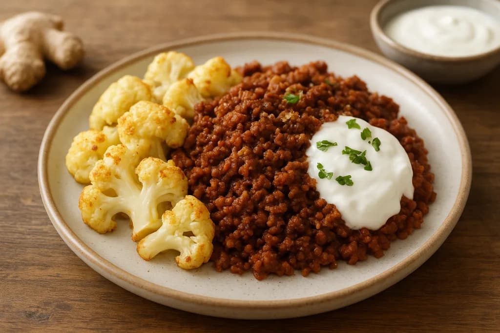 Incrível Carne Moída com Couve-Flor e Molho de Iogurte
