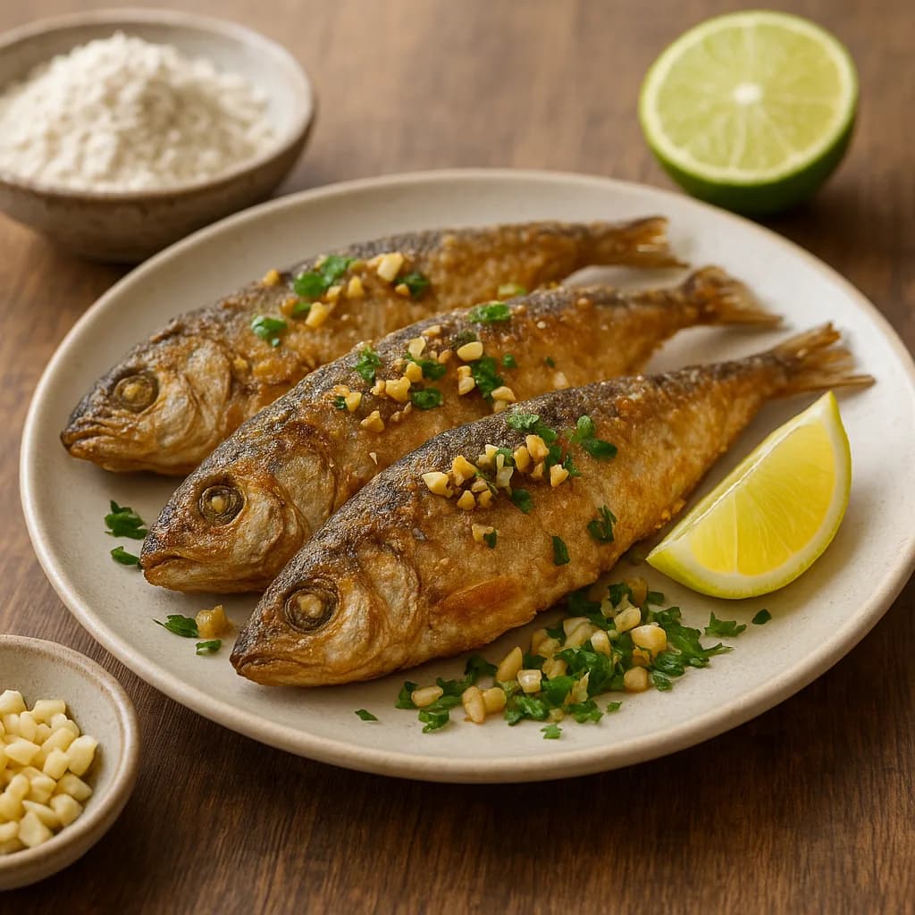 Peixe Frito com Alho e Limão